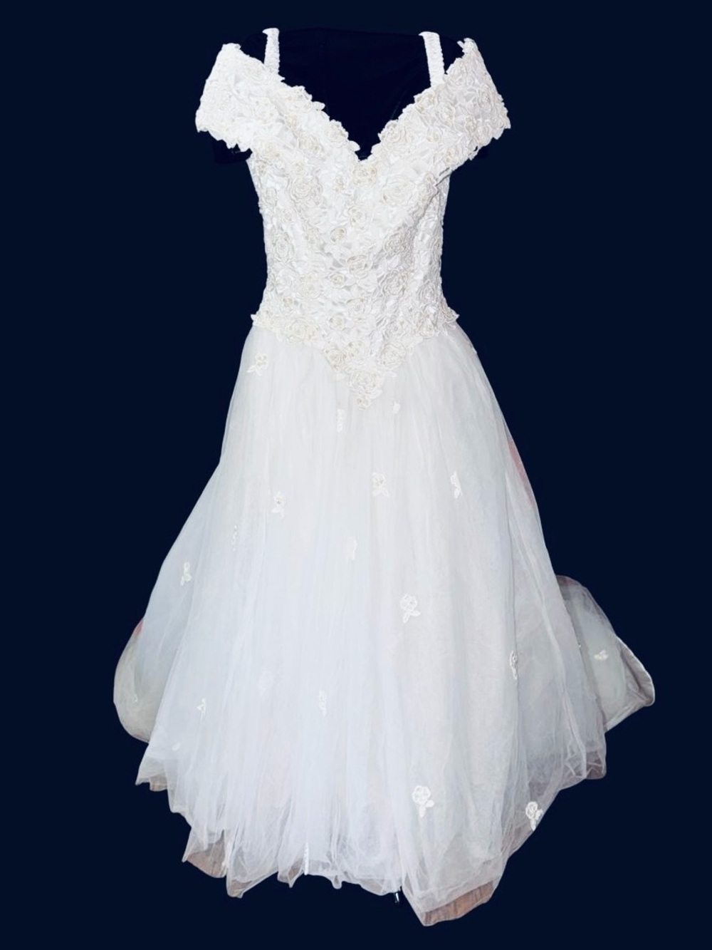 Vintage MORILEE Wedding Dress Size 14 Beaded Lace & Tulle- Long Train EXC